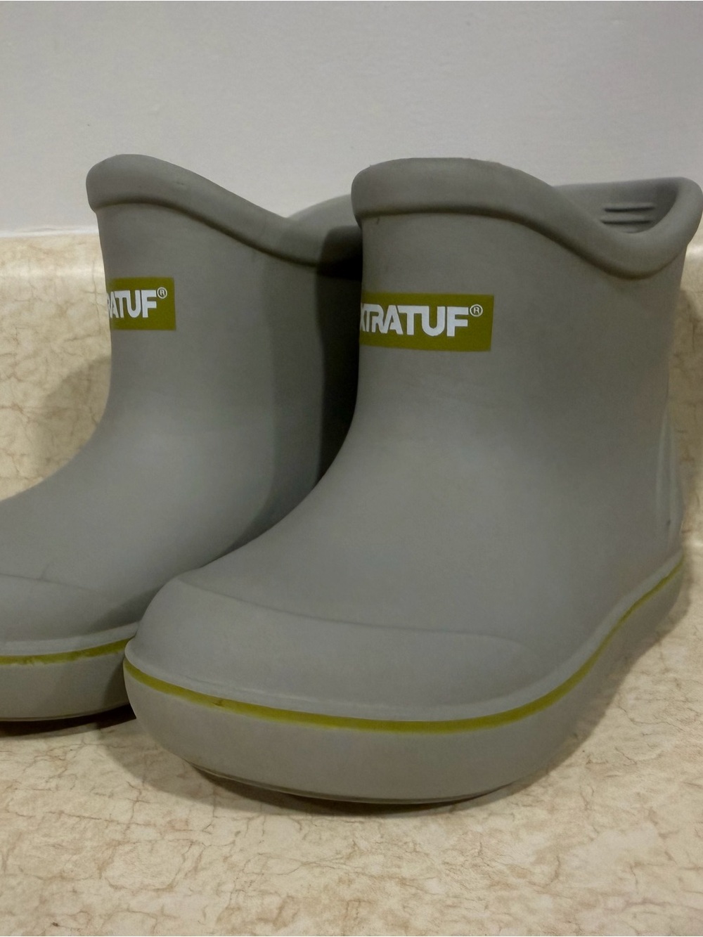 Kids Gray Waterproof Deck Boots with Green Trim